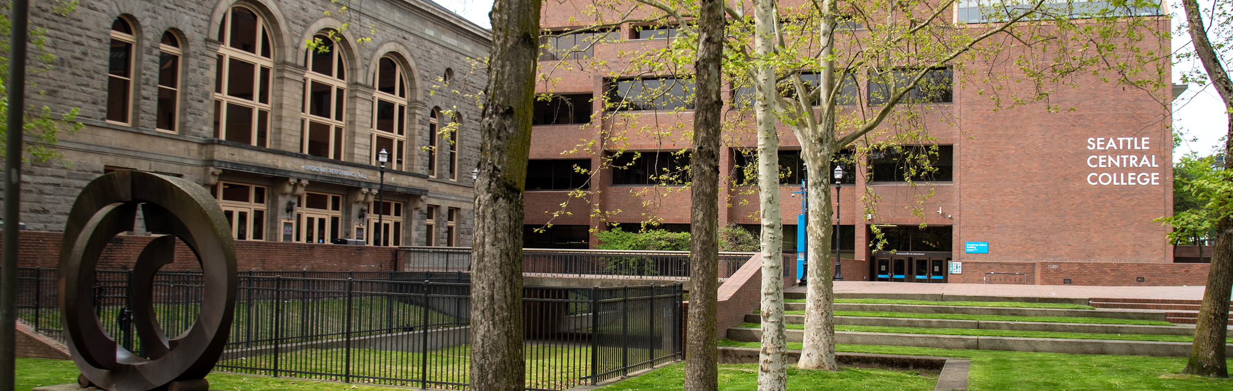  a photo of the south lawn, Broadway Performance Hall and Broadway Edison building 