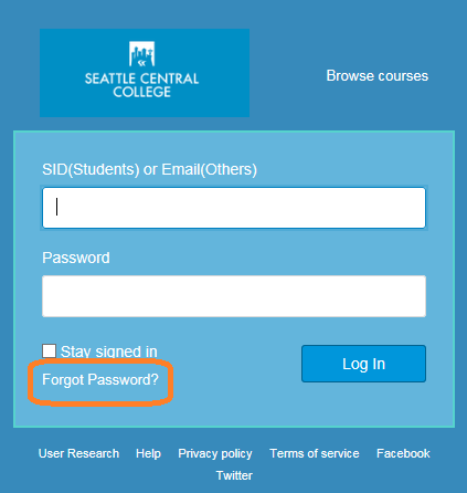 Forget Password Page with Forgot Password Link Highlighted